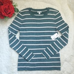 NWT Nine West Sparkly Green and White Striped Sweater Size XXL